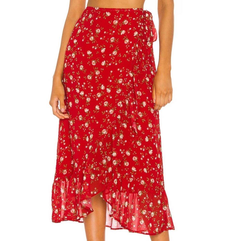 Privacy Please Clarita Midi Skirt in Red Emma Floral NWOT Size Small